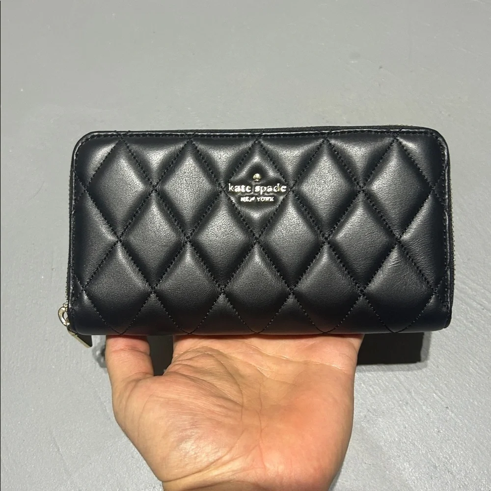 Kate Spade New York Black Diamond Quilted Pattern Leather Wallet